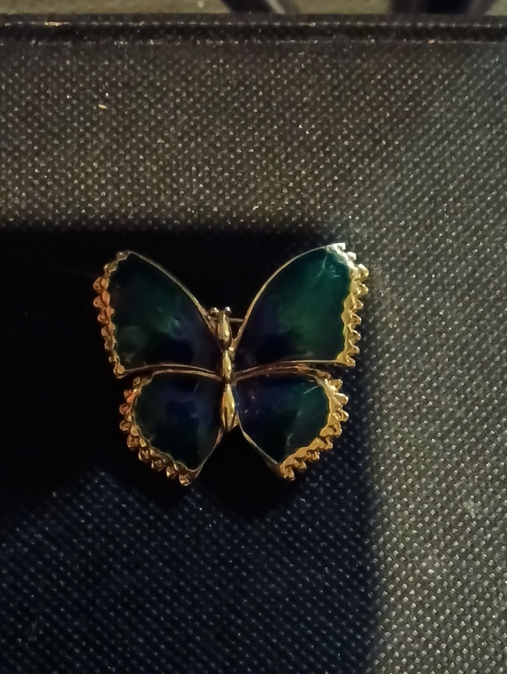 Gold Butterfly Brooch with Blue-Green Enamel